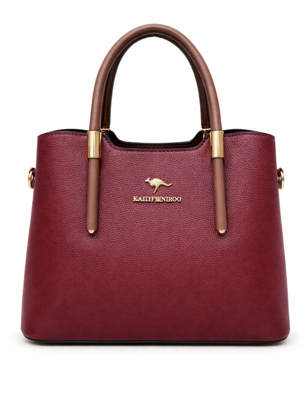 Burgundy Satchel with Brown Handles
